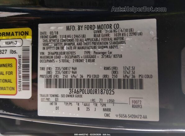 3FA6P0LU0JR187025 2018 FORD FUSION HYBRID Черный Вид подкапотного пространства
