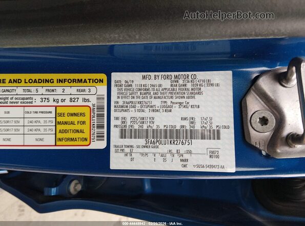 3FA6P0LU1KR276751 2019 FORD FUSION HYBRID Серый Вид подкапотного пространства
