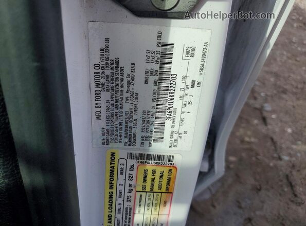 3FA6P0LU6KR222703 2019 FORD FUSION White Vista del compartimento del motor