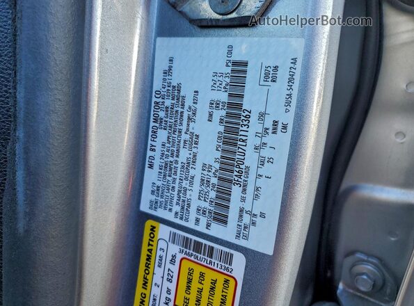3FA6P0LU7LR113362 2020 FORD FUSION Серебряный Вид наклейки с VIN-кодом