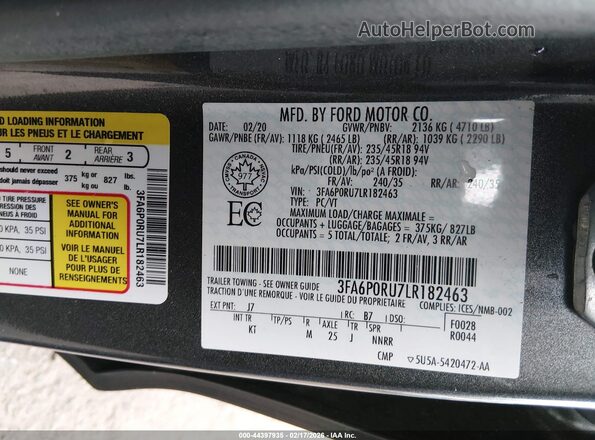3FA6P0RU7LR182463 2020 FORD FUSION HYBRID Черный Вид подкапотного пространства