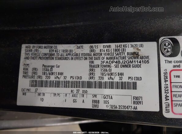 3FADP4BJ2GM114105 2016 FORD FIESTA Серый Вид подкапотного пространства