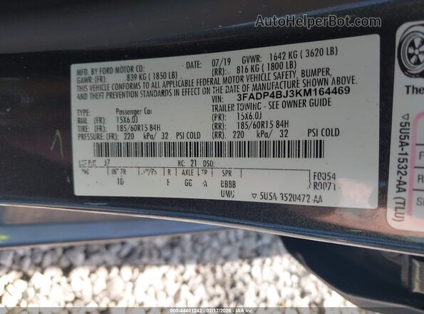 3FADP4BJ3KM164469 2019 FORD FIESTA Gray Widok komory silnika