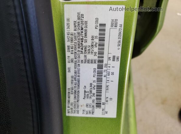 3FADP4BJ7KM120720 2019 FORD FIESTA Green Вид підкапотного простору