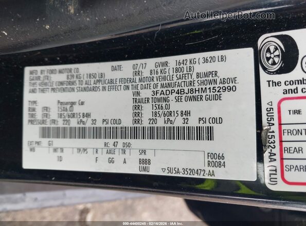 3FADP4BJ8HM152990 2017 FORD FIESTA Black Vista del compartimento del motor