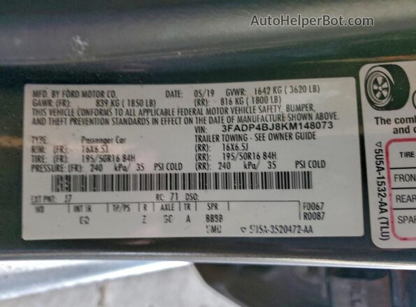 3FADP4BJ8KM148073 2019 FORD FIESTA Gray Engine compartment view