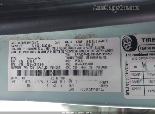 3FADP4EJ9HM131593 2017 FORD FIESTA Teal Widok komory silnika