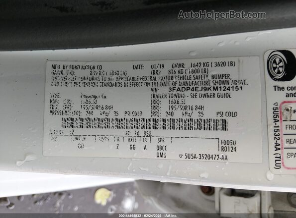 3FADP4EJ9KM124151 2019 FORD FIESTA White Vista del compartimento del motor