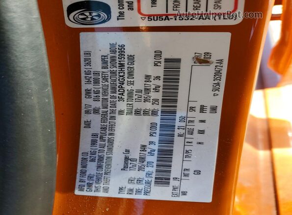 3FADP4GX3HM159956 2017 FORD FIESTA Оранжевый Вид наклейки с VIN-кодом