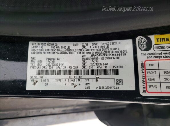 3FADP4GX6KM136419 2019 FORD FIESTA Black Widok komory silnika