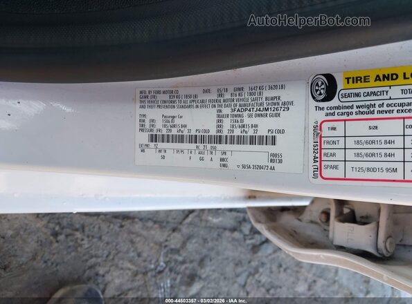 3FADP4TJ4JM126729 2018 FORD FIESTA White Շարժիչի բաժամունքի տեսք