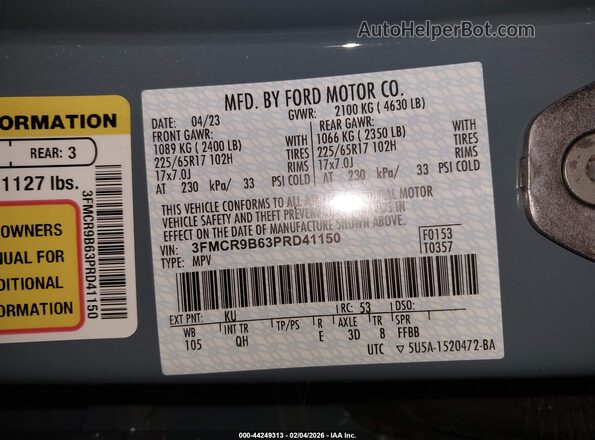 3FMCR9B63PRD41150 2023 FORD BRONCO SPORT Синий Вид подкапотного пространства