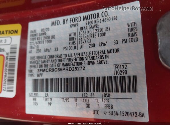 3FMCR9C65PRD25272 2023 FORD BRONCO SPORT Orange Вид підкапотного простору