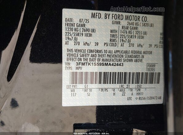 3FMTK1S59SMA42443 2025 FORD MUSTANG MACH-E Черный Вид подкапотного пространства