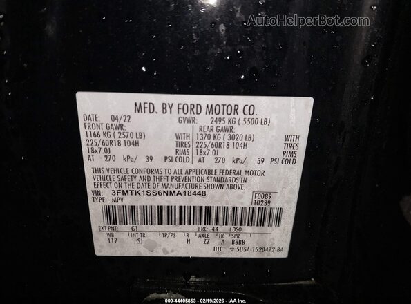 3FMTK1SS6NMA18448 2022 FORD MUSTANG MACH-E Черный Вид подкапотного пространства