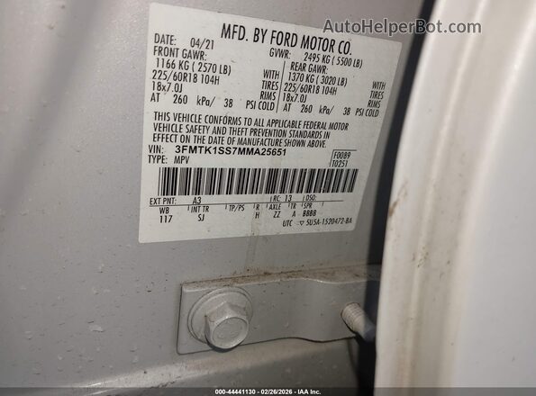 3FMTK1SS7MMA25651 2021 FORD MUSTANG MACH-E Pewter Вид наклейки з VIN-кодом