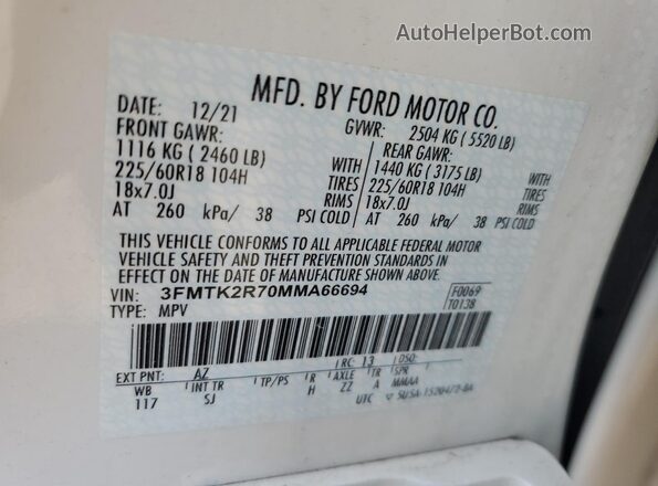 3FMTK2R70MMA66694 2021 FORD MUSTANG Белый Вид подкапотного пространства