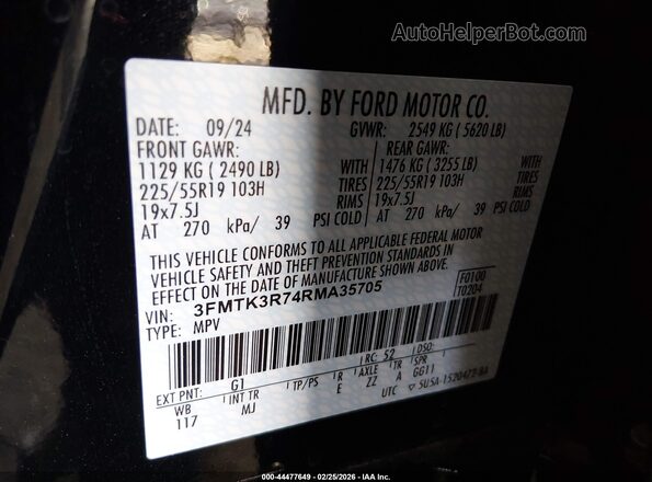 3FMTK3R74RMA35705 2024 FORD MUSTANG MACH-E PREMI Черный Вид подкапотного пространства