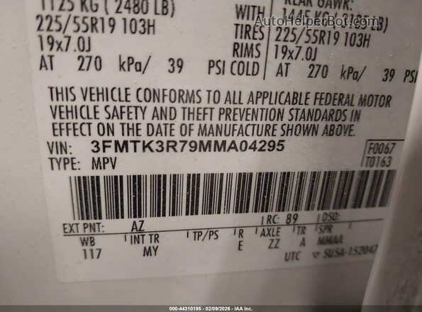3FMTK3R79MMA04295 2021 FORD MUSTANG MACH-E PREMI Белый Вид подкапотного пространства