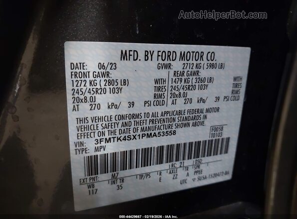 3FMTK4SX1PMA53558 2023 FORD MUSTANG MACH-E Серый Вид подкапотного пространства