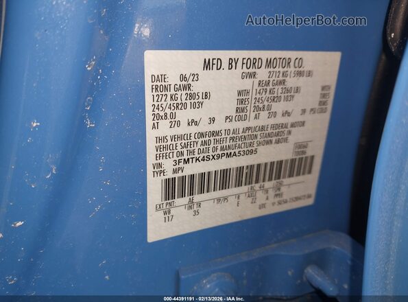 3FMTK4SX9PMA53095 2023 FORD MUSTANG MACH-E Синий Вид подкапотного пространства