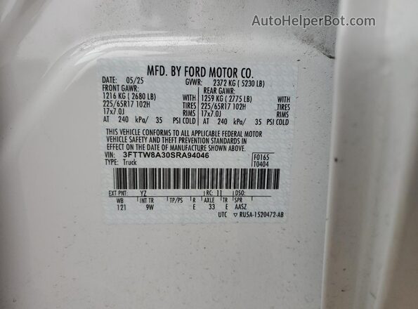 3FTTW8A30SRA94046 2025 FORD MAVERICK Белый Вид подкапотного пространства