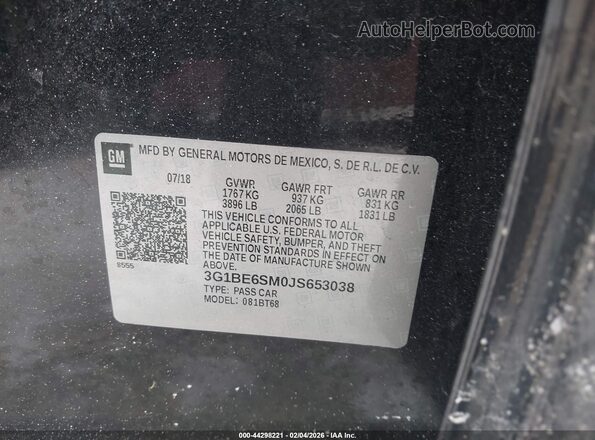 3G1BE6SM0JS653038 2018 CHEVROLET CRUZE Черный Вид подкапотного пространства