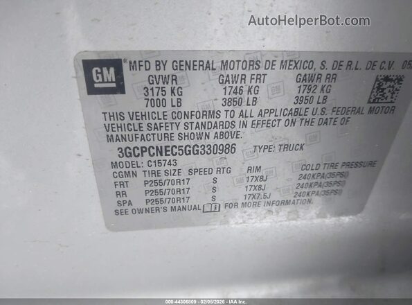 3GCPCNEC5GG330986 2016 CHEVROLET SILVERADO Серебряный Вид подкапотного пространства