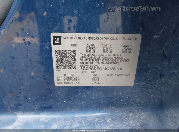 3GCPCREC1JG126314 2018 CHEVROLET SILVERADO Blue Вид підкапотного простору