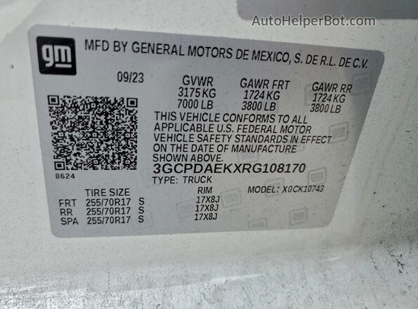 3GCPDAEKXRG108170 2024 CHEVROLET SILVERADO White Vista del compartimento del motor