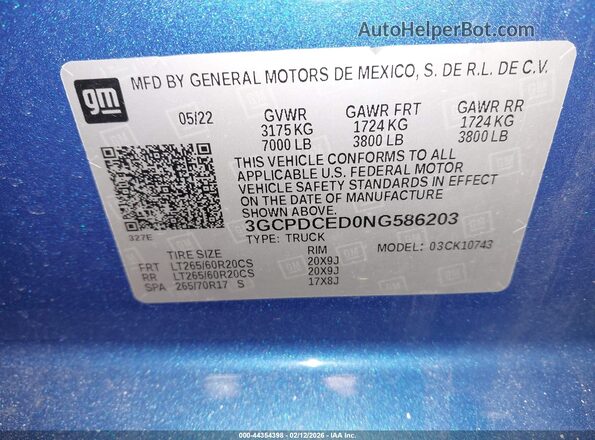 3GCPDCED0NG586203 2022 CHEVROLET SILVERADO Синий Вид подкапотного пространства