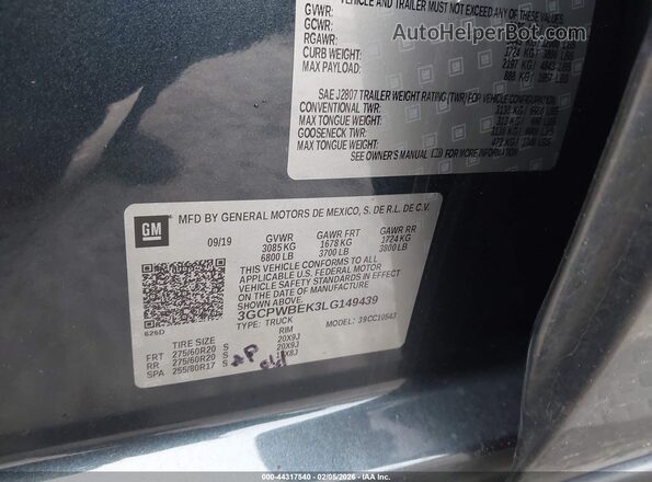 3GCPWBEK3LG149439 2020 CHEVROLET SILVERADO Серый Вид подкапотного пространства