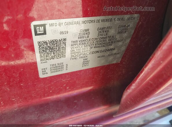 3GCPWCED3KG224064 2019 CHEVROLET SILVERADO Красный Вид подкапотного пространства