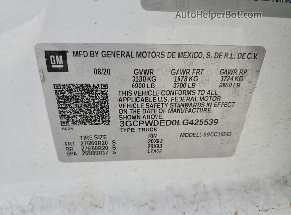 3GCPWDED0LG425539 2020 CHEVROLET SILVERADO White Вид підкапотного простору