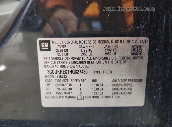 3GCUKREC1HG327436 2017 CHEVROLET SILVERADO Синий Вид подкапотного пространства