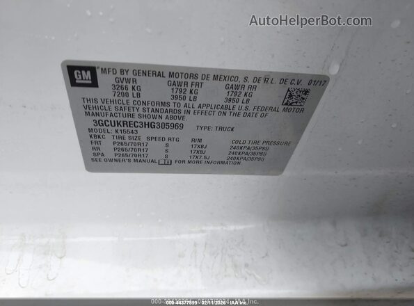 3GCUKREC3HG305969 2017 CHEVROLET SILVERADO Белый Вид подкапотного пространства