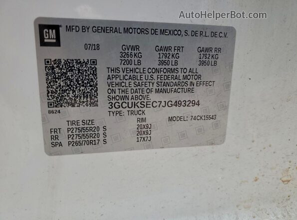 3GCUKSEC7JG493294 2018 CHEVROLET SILVERADO Белый Вид подкапотного пространства