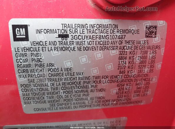 3GCUYAEF8MG107487 2021 CHEVROLET SILVERADO Красный Вид подкапотного пространства