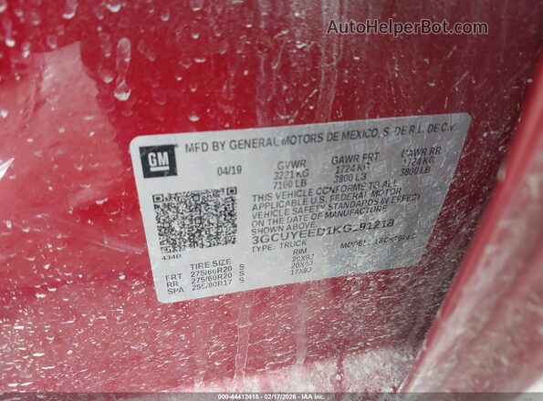 3GCUYEED1KG191218 2019 CHEVROLET SILVERADO Красный Вид подкапотного пространства