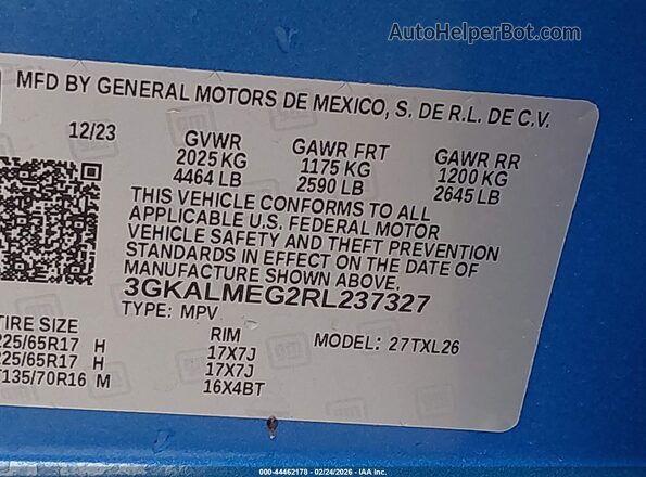 3GKALMEG2RL237327 2024 GMC TERRAIN Синий Вид подкапотного пространства