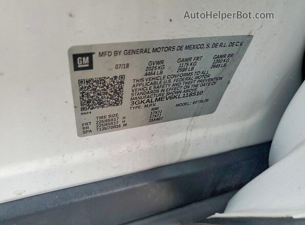 3GKALMEV6KL118510 2019 GMC TERRAIN Белый Вид подкапотного пространства