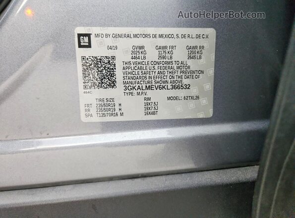 3GKALMEV6KL366532 2019 GMC TERRAIN Серый Панорамный вид салона 360°
