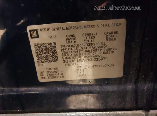 3GKALMEV7KL235979 2019 GMC TERRAIN Blue Widok komory silnika