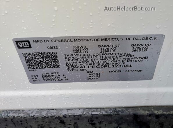 3GKALPEG0PL121381 2023 GMC TERRAIN Белый Вид наклейки с VIN-кодом