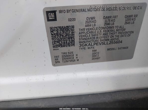 3GKALPEV5LL255604 2020 GMC TERRAIN White Вид підкапотного простору