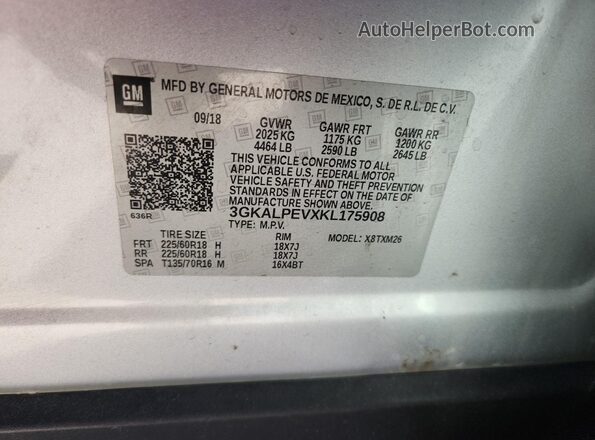 3GKALPEVXKL175908 2019 GMC TERRAIN Серебряный Панорамный вид салона 360°