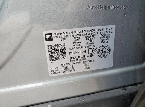 3GKALTEG4PL246201 2023 GMC TERRAIN Серебряный Панорамный вид салона 360°