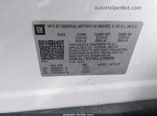 3GKALTEV3KL276958 2019 GMC TERRAIN Белый Вид подкапотного пространства