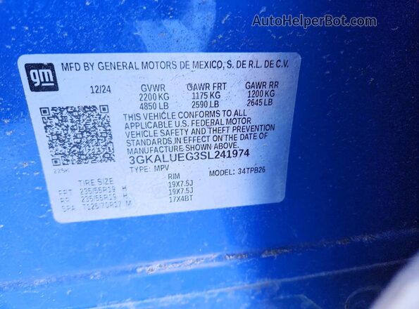 3GKALUEG3SL241974 2025 GMC TERRAIN Синий Панорамный вид салона 360°