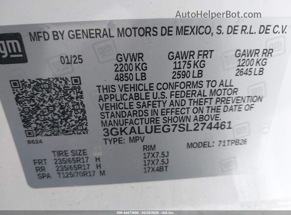 3GKALUEG7SL274461 2025 GMC TERRAIN Белый Вид подкапотного пространства